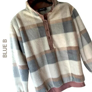 BLUE B | NWOT | PULLOVER LONG SLEEVE FLEECE PLAID PASTEL |  SIZE: SMALL